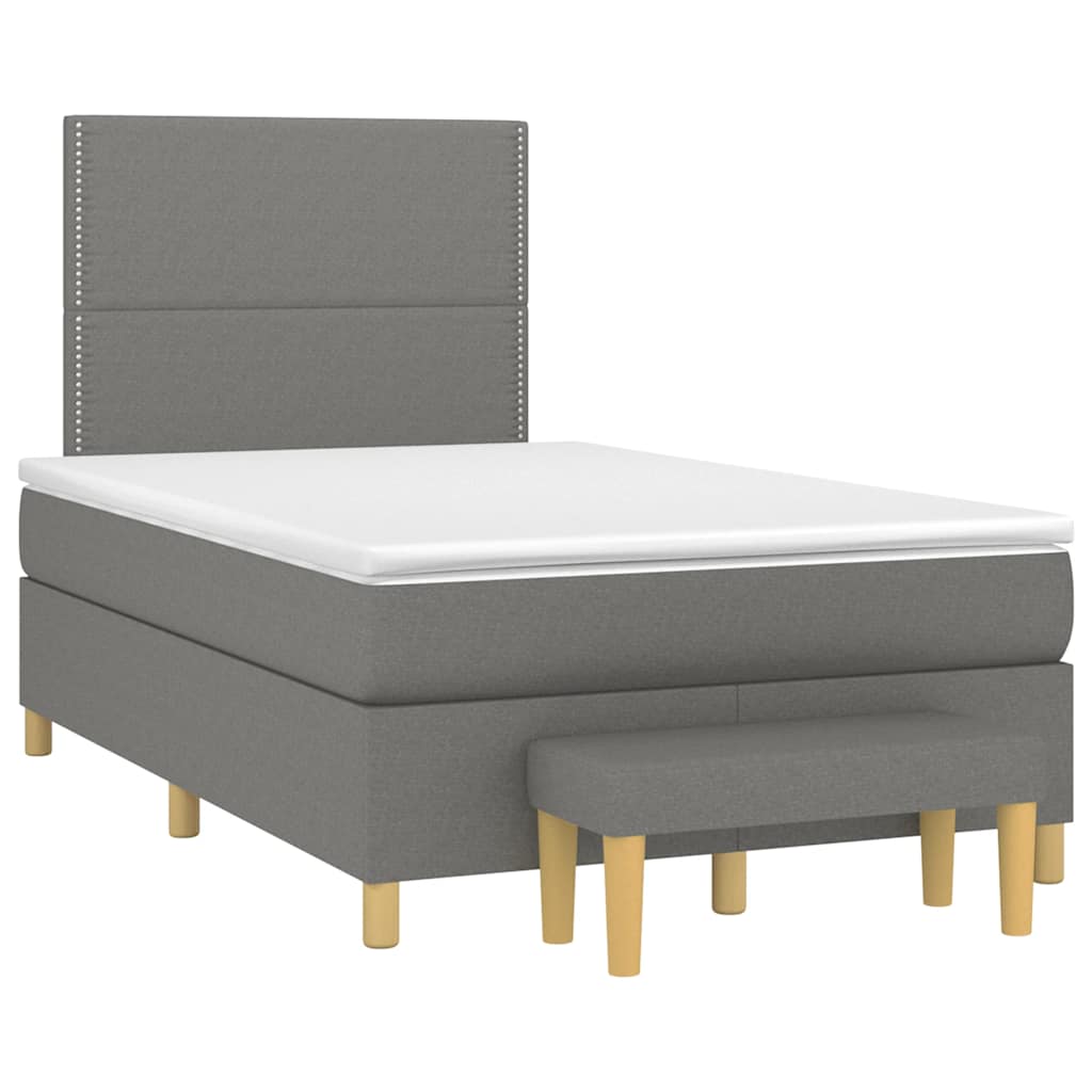 Κρεβάτι Boxspring με Στρώμα Σκούρο Γκρι 120x190 εκ Υφασμάτινο - Pakobazaar