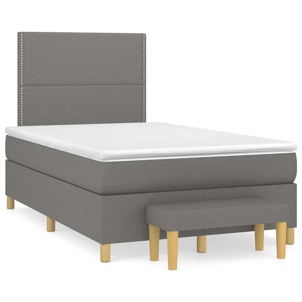 Κρεβάτι Boxspring με Στρώμα Σκούρο Γκρι 120x190 εκ Υφασμάτινο - Pakobazaar
