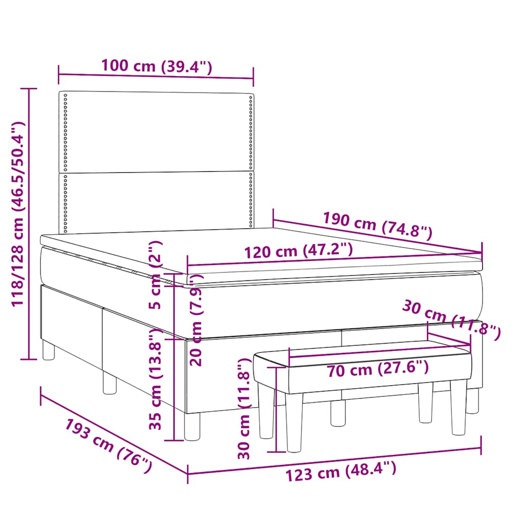 Κρεβάτι Boxspring με Στρώμα Σκούρο Καφέ 120x190 εκ Υφασμάτινο