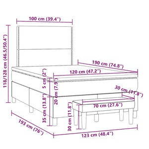 Κρεβάτι Boxspring με Στρώμα Σκούρο Καφέ 120x190 εκ Υφασμάτινο