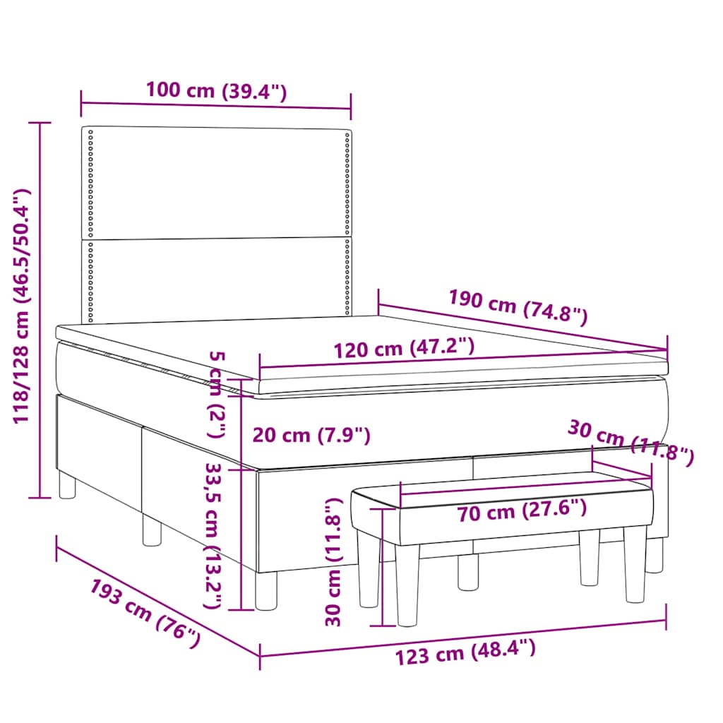 Κρεβάτι Boxspring με Στρώμα Μπλε 120x190 εκ. Υφασμάτινο