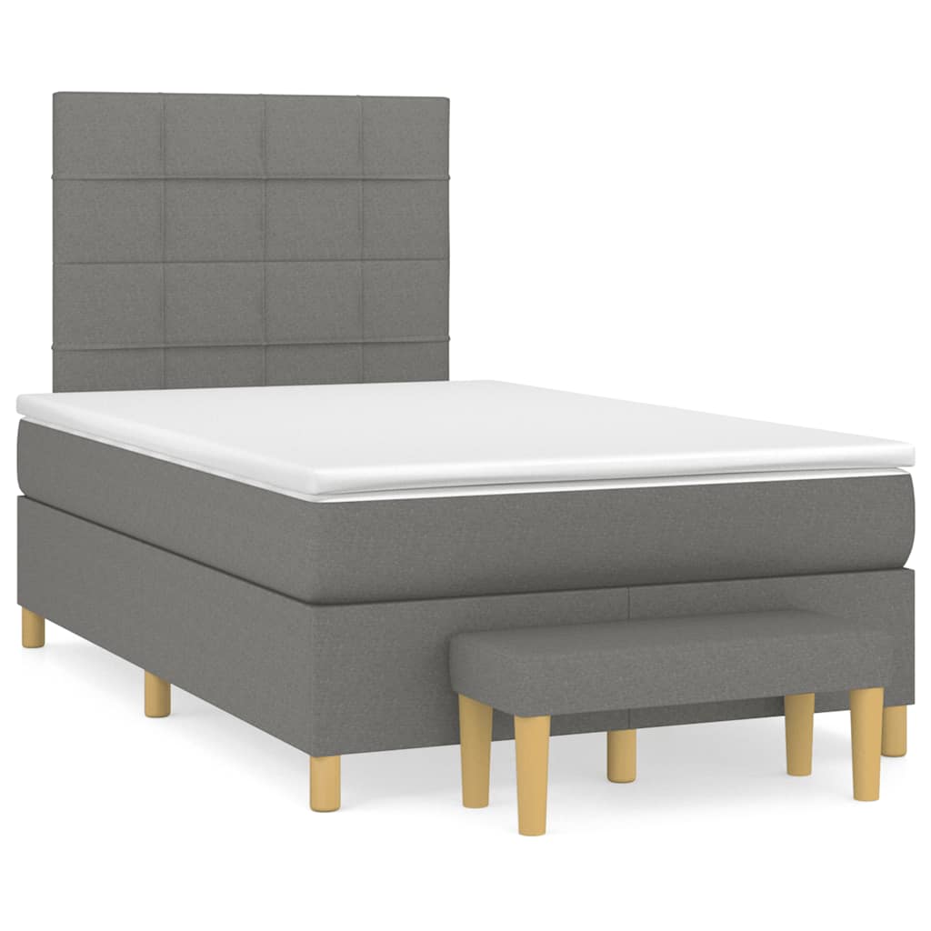 Κρεβάτι Boxspring με Στρώμα Σκούρο Γκρι 120x190 εκ Υφασμάτινο