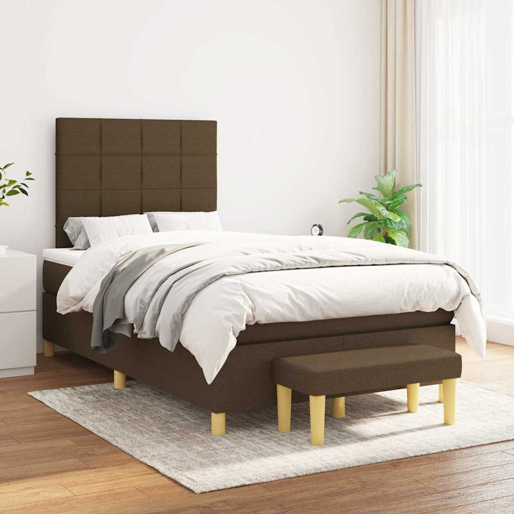 Κρεβάτι Boxspring με Στρώμα Σκούρο Καφέ 120x190 εκ Υφασμάτινο