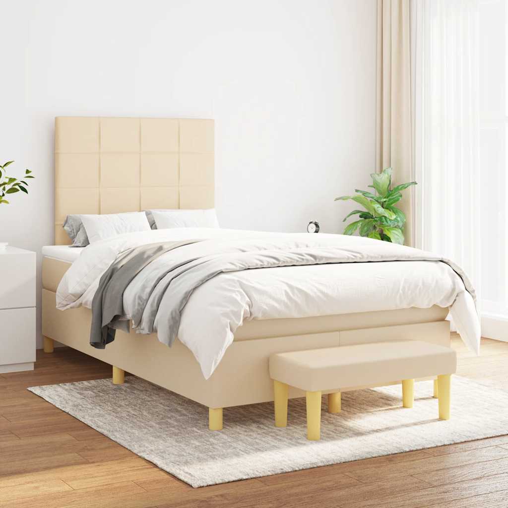 Κρεβάτι Boxspring με Στρώμα Κρεμ 120x190 εκ. Υφασμάτινο - Pakobazaar