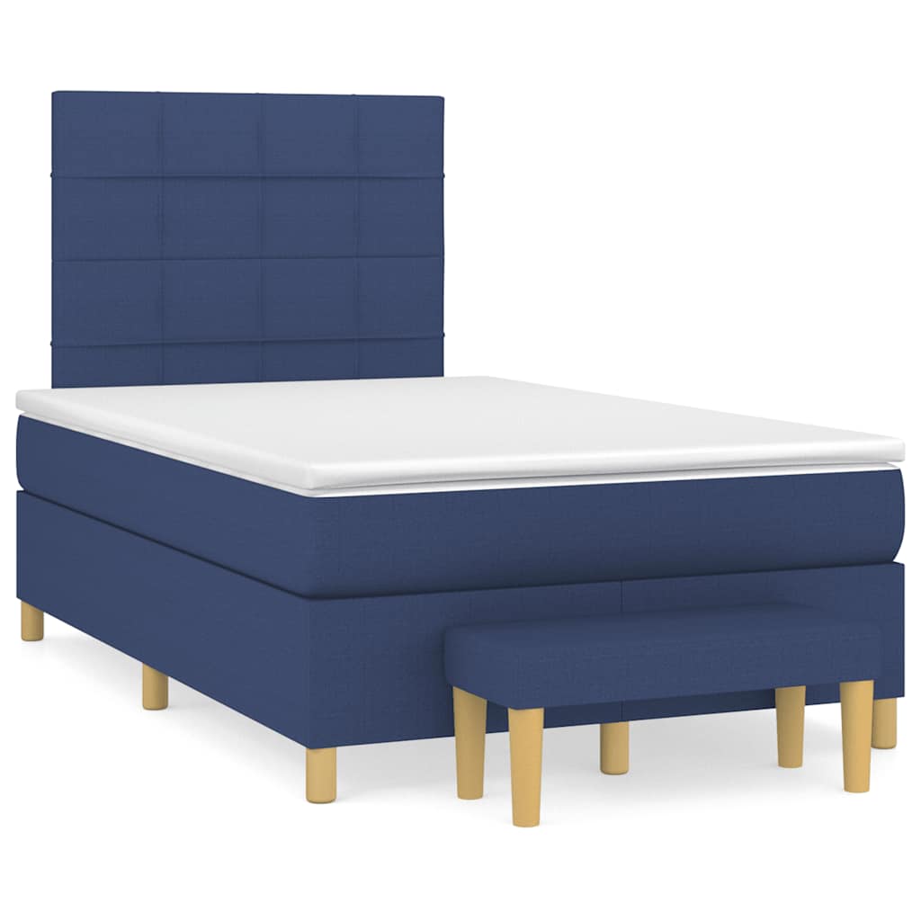 Κρεβάτι Boxspring με Στρώμα Μπλε 120x190 εκ. Υφασμάτινο