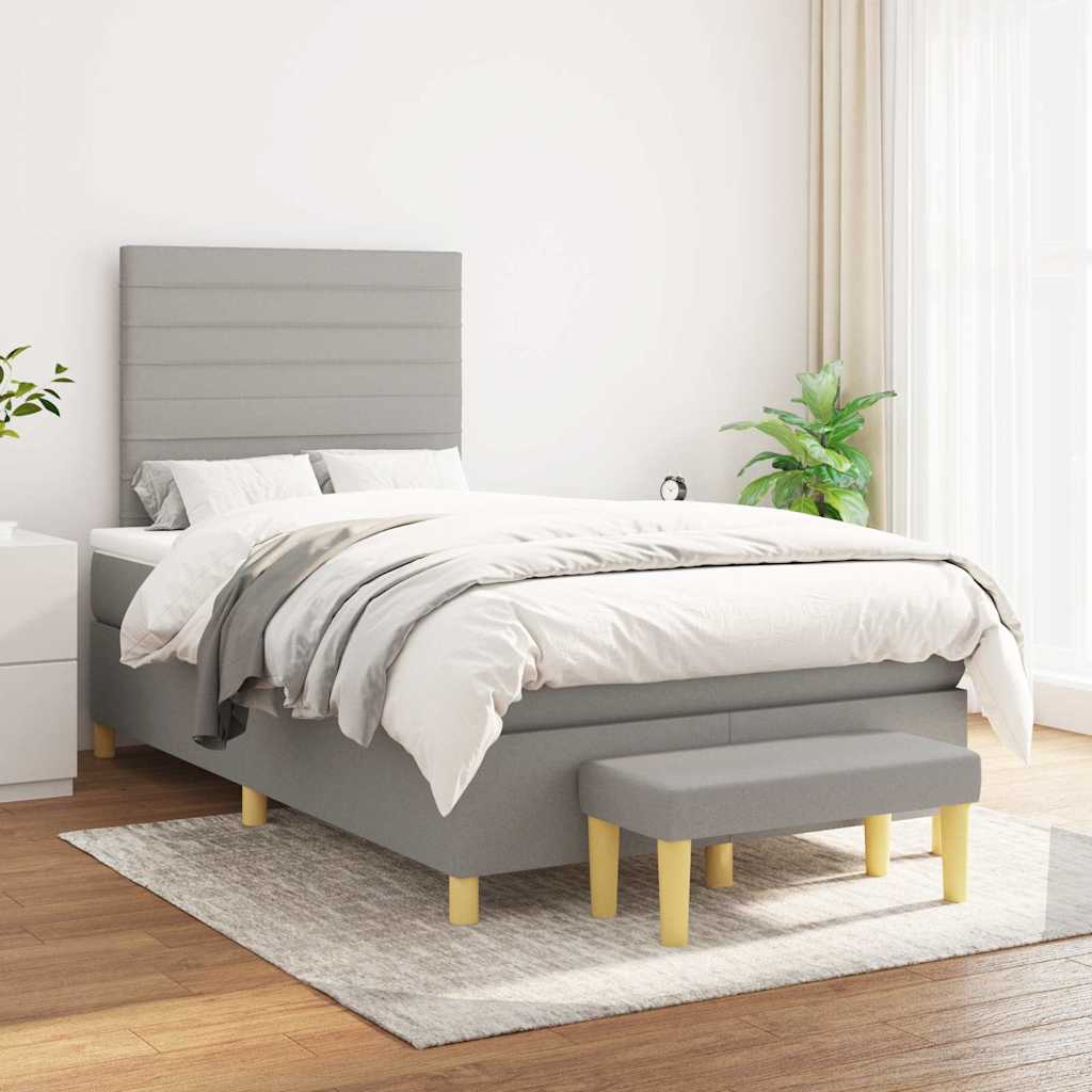 Κρεβάτι Boxspring με Στρώμα Ανοιχτό Γκρι 120x190 εκ. Υφασμάτινο