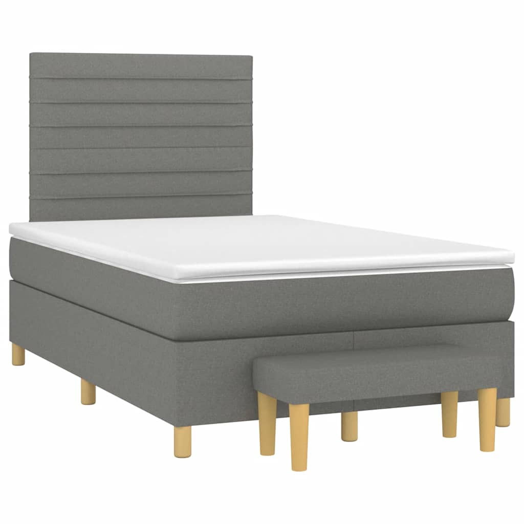 Κρεβάτι Boxspring με Στρώμα Σκούρο Γκρι 120x190 εκ Υφασμάτινο
