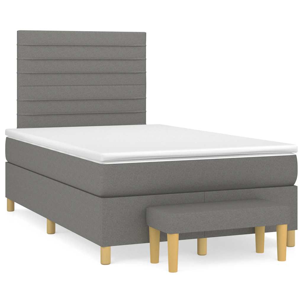 Κρεβάτι Boxspring με Στρώμα Σκούρο Γκρι 120x190 εκ Υφασμάτινο