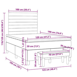 Κρεβάτι Boxspring με Στρώμα Μαύρο 120x190 εκ. Υφασμάτινο
