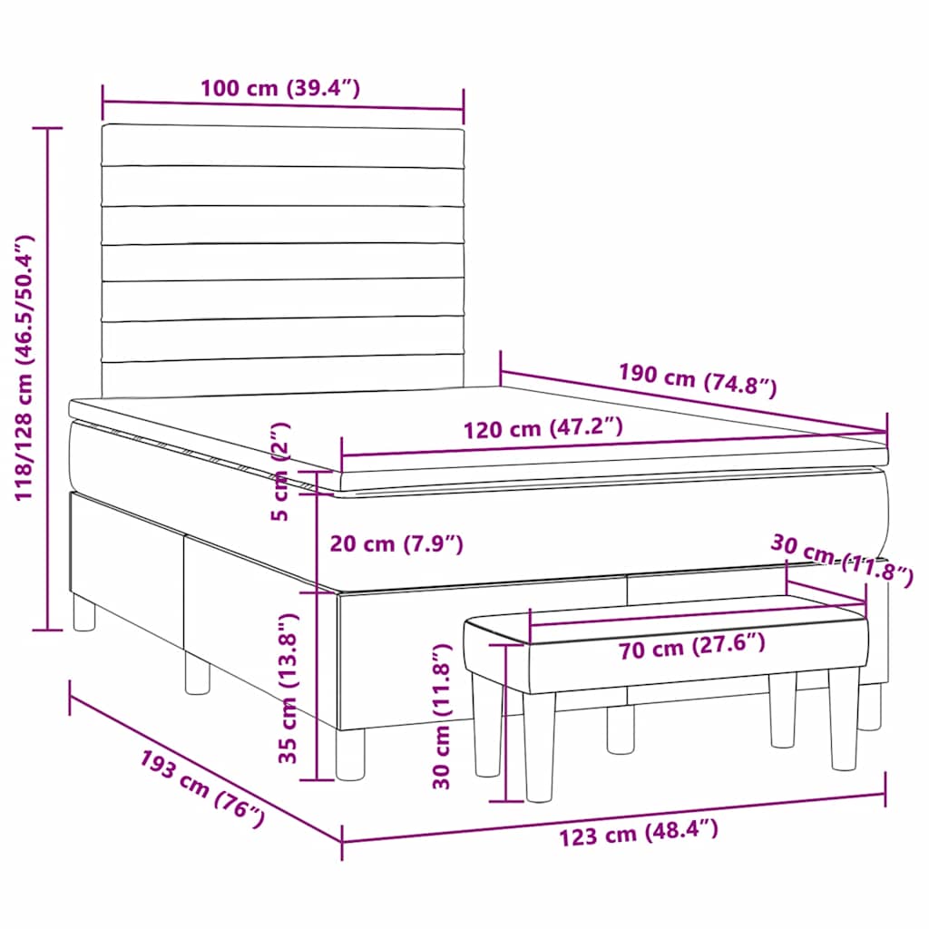 Κρεβάτι Boxspring με Στρώμα Κρεμ 120x190 εκ. Υφασμάτινο - Pakobazaar