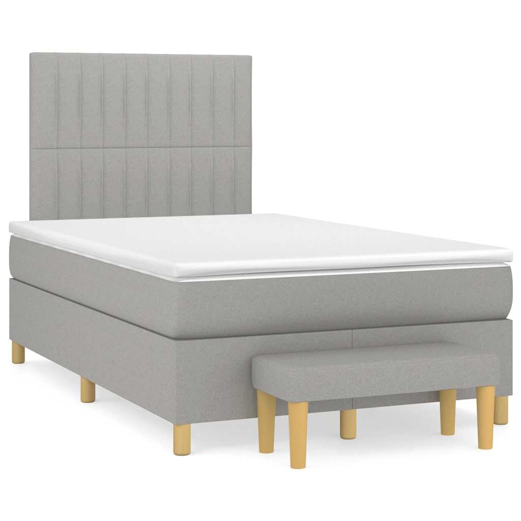 Κρεβάτι Boxspring με Στρώμα Ανοιχτό Γκρι 120x190 εκ. Υφασμάτινο