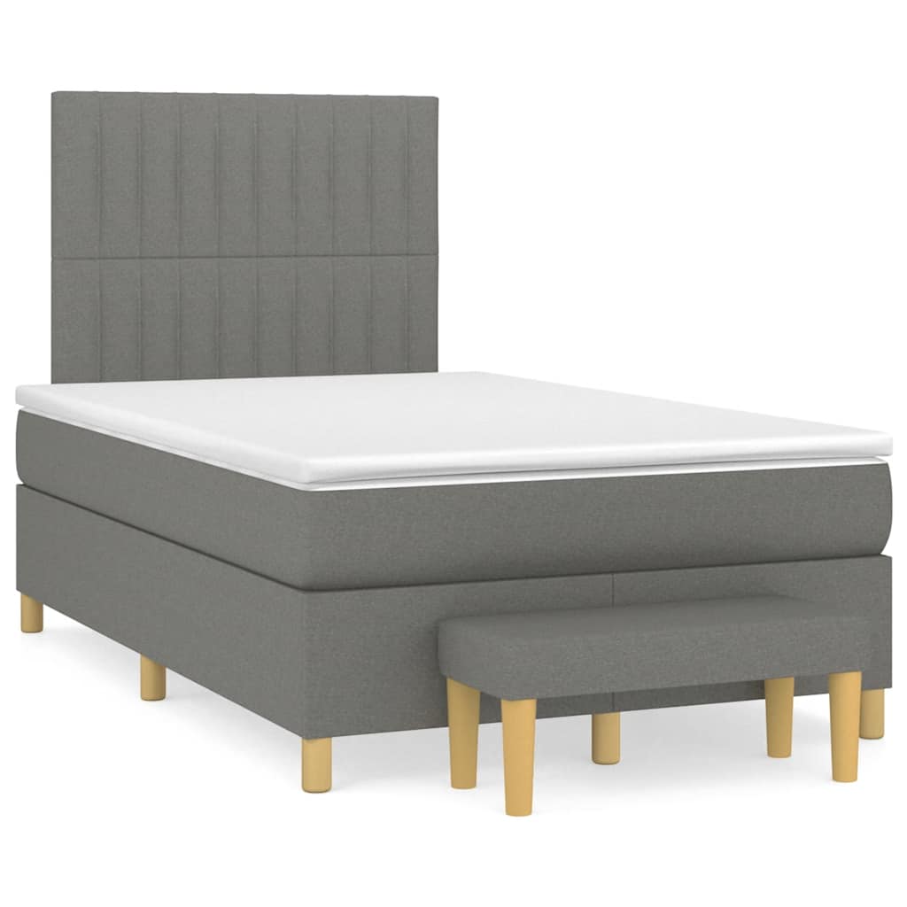 Κρεβάτι Boxspring με Στρώμα Σκούρο Γκρι 120x190 εκ Υφασμάτινο - Pakobazaar