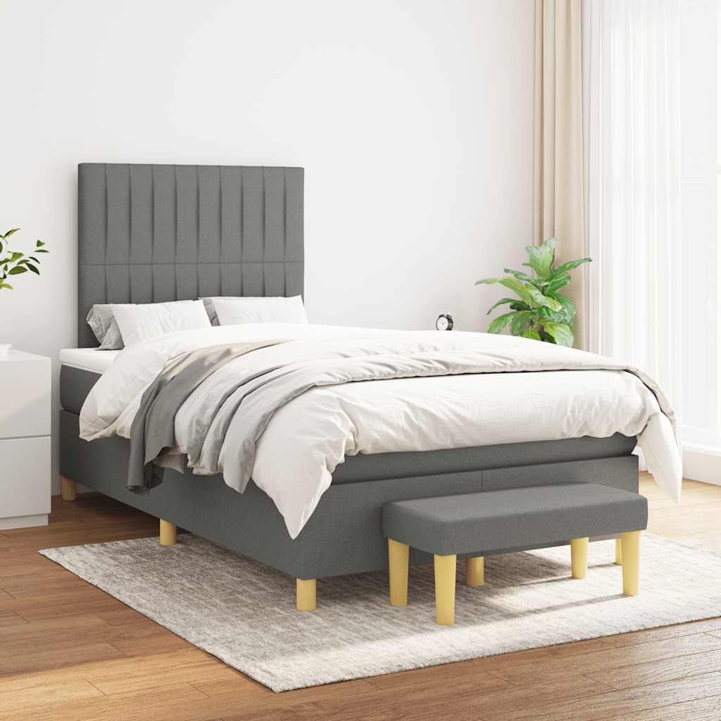 Κρεβάτι Boxspring με Στρώμα Σκούρο Γκρι 120x190 εκ Υφασμάτινο - Pakobazaar