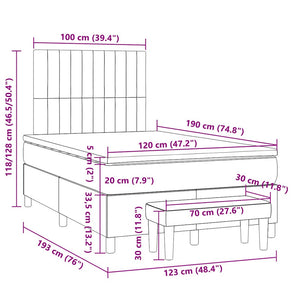 Κρεβάτι Boxspring με Στρώμα Μαύρο 120x190 εκ. Υφασμάτινο