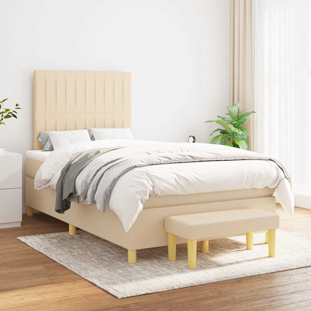 Κρεβάτι Boxspring με Στρώμα Κρεμ 120x190 εκ. Υφασμάτινο - Pakobazaar