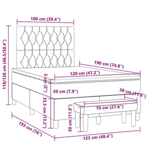 Κρεβάτι Boxspring με Στρώμα Μαύρο 120x190 εκ. Υφασμάτινο
