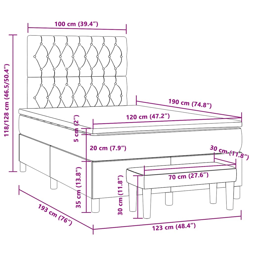 Κρεβάτι Boxspring με Στρώμα Taupe 120x190 εκ. Υφασμάτινο