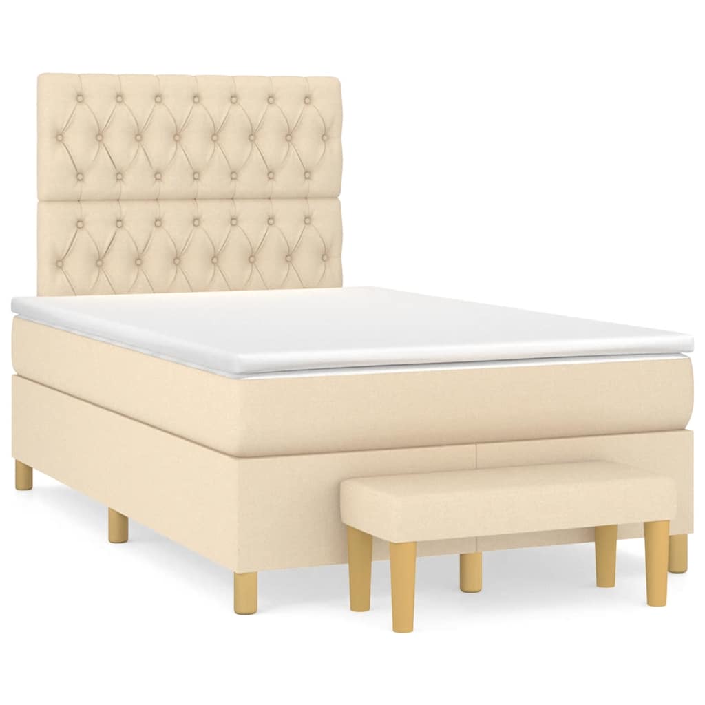 Κρεβάτι Boxspring με Στρώμα Κρεμ 120x190 εκ. Υφασμάτινο - Pakobazaar