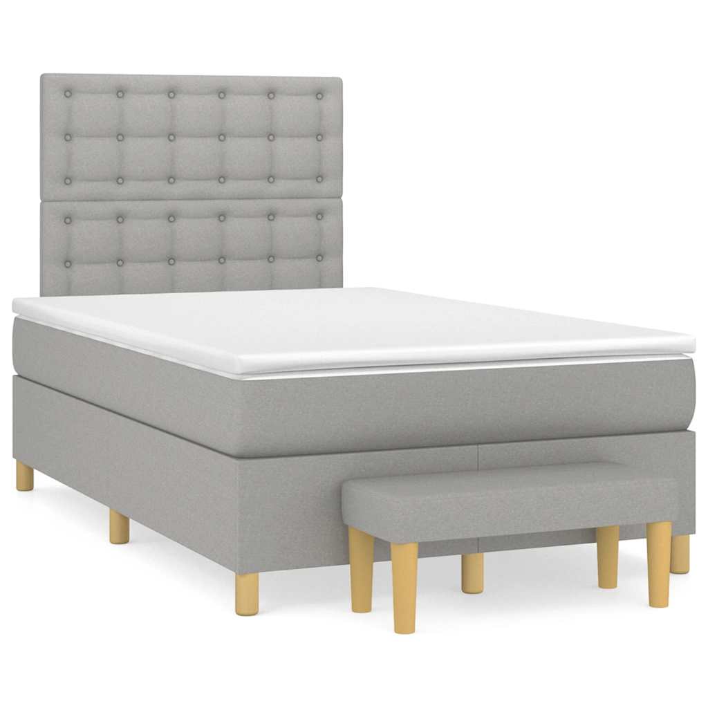 Κρεβάτι Boxspring με Στρώμα Ανοιχτό Γκρι 120x190 εκ. Υφασμάτινο