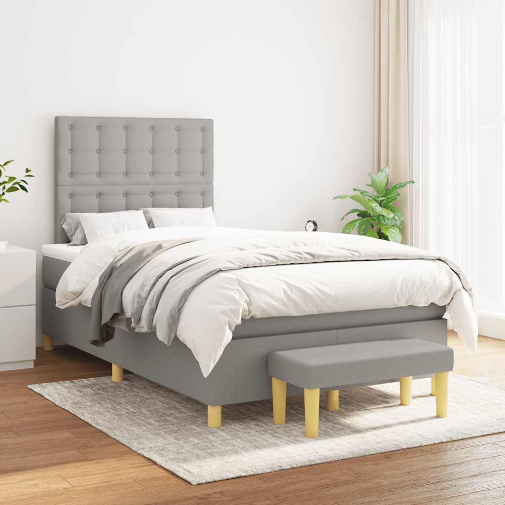 Κρεβάτι Boxspring με Στρώμα Ανοιχτό Γκρι 120x190 εκ. Υφασμάτινο
