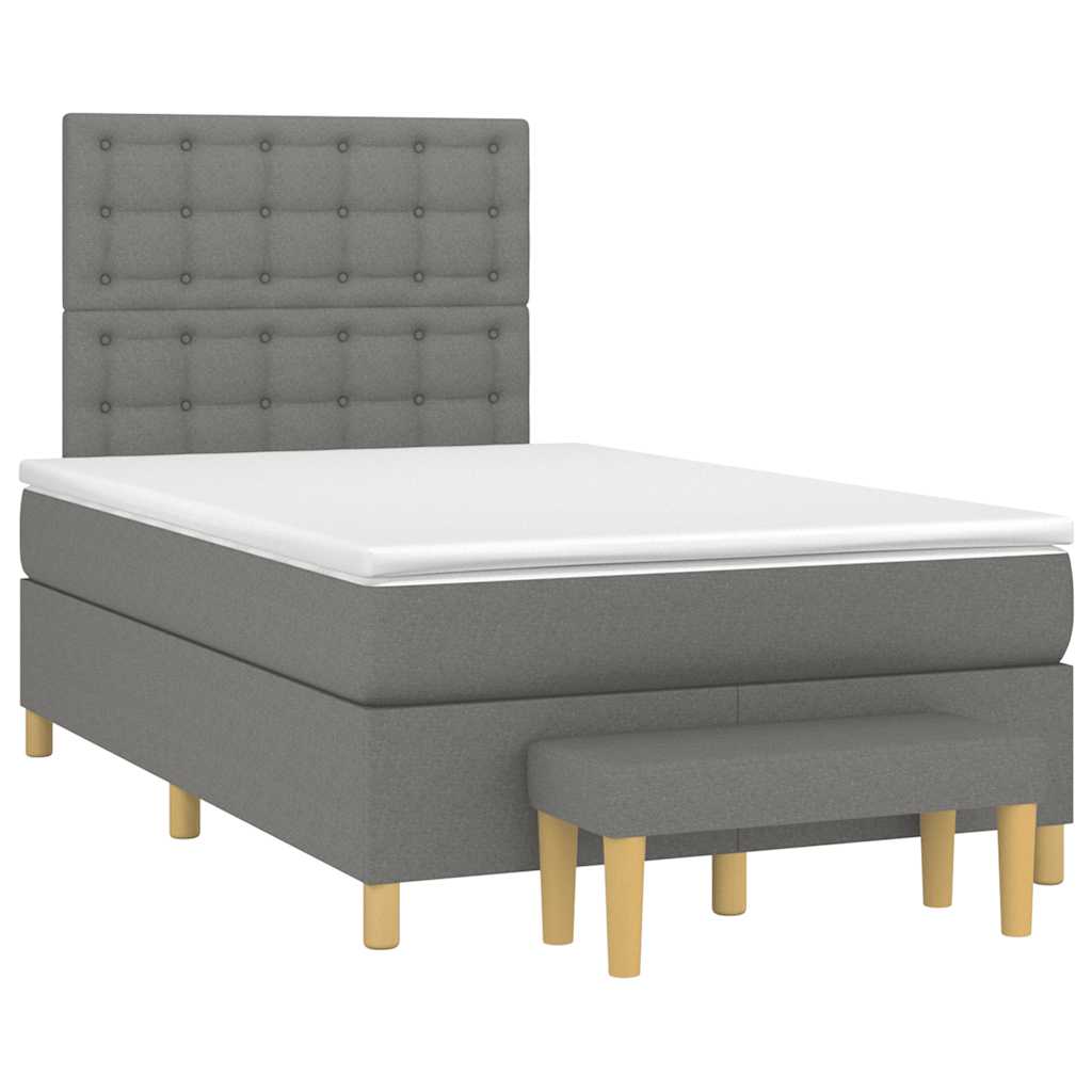 Κρεβάτι Boxspring με Στρώμα Σκούρο Γκρι 120x190 εκ Υφασμάτινο