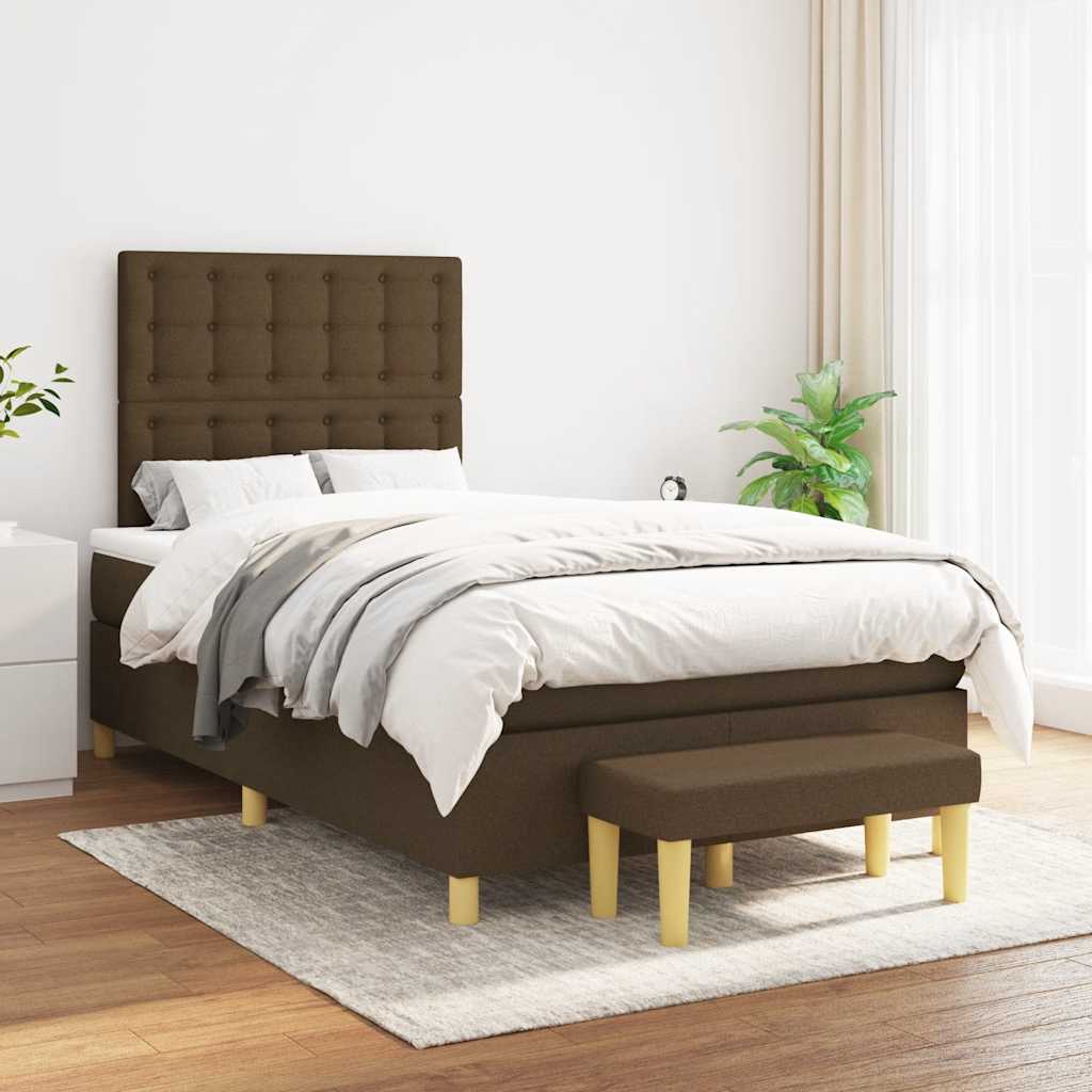 Κρεβάτι Boxspring με Στρώμα Σκούρο Καφέ 120x190 εκ Υφασμάτινο