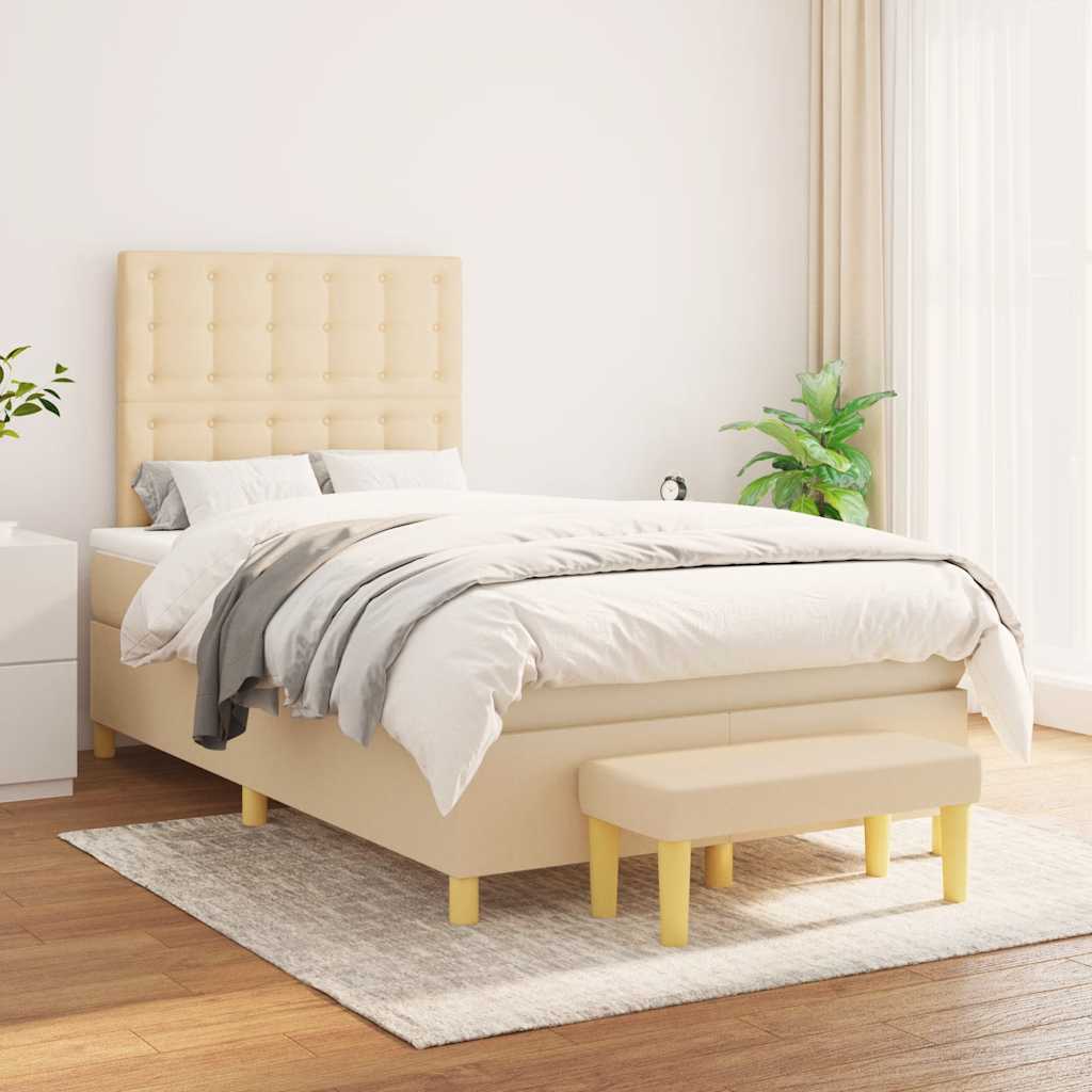 Κρεβάτι Boxspring με Στρώμα Κρεμ 120x190 εκ. Υφασμάτινο - Pakobazaar