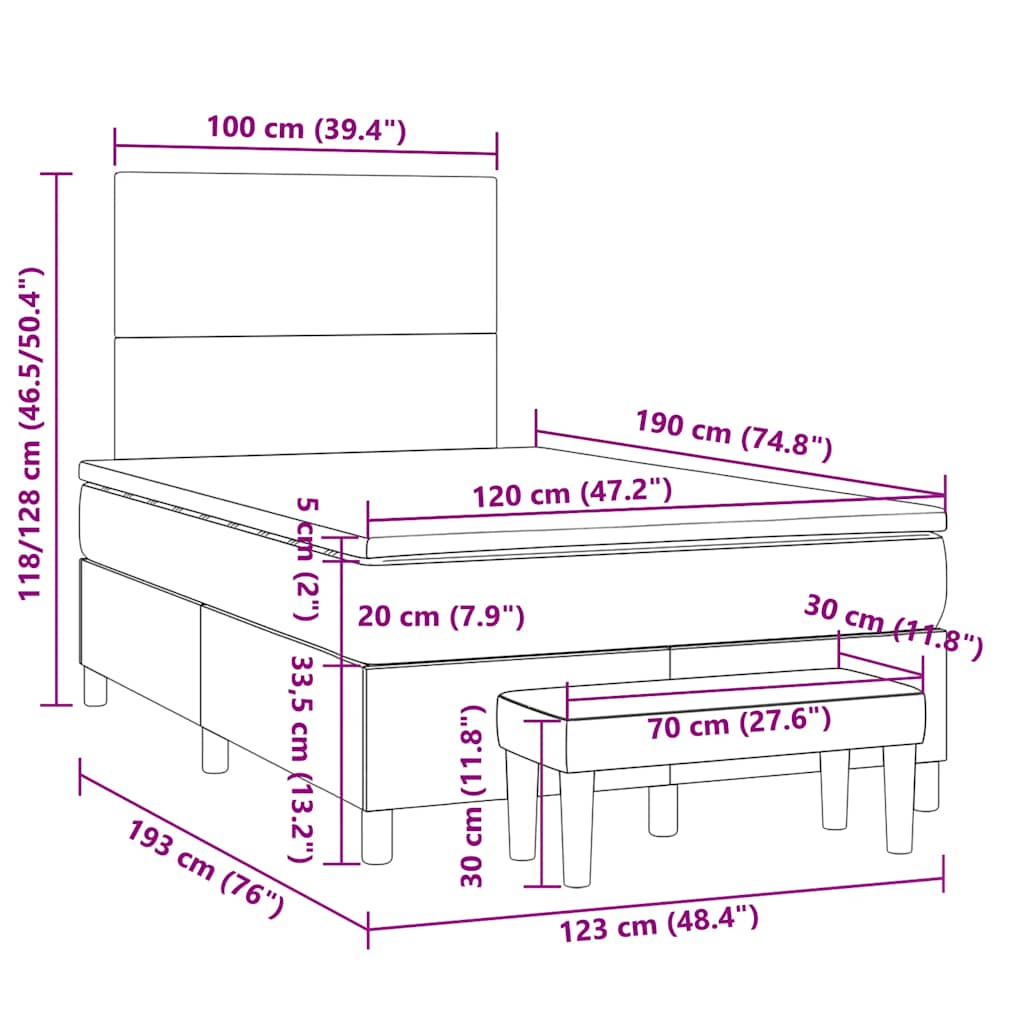 Κρεβάτι Boxspring με Στρώμα Μαύρο 120x190εκ.από Συνθετικό Δέρμα