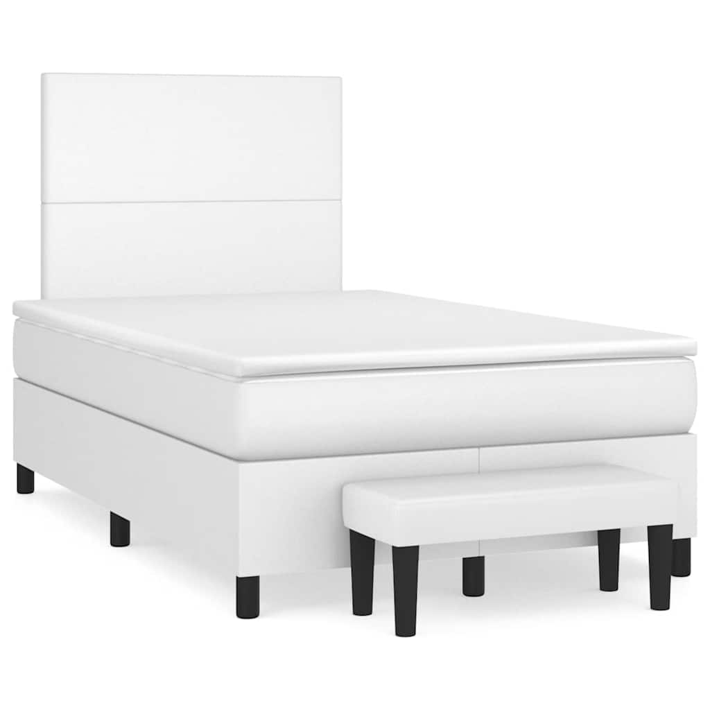 Κρεβάτι Boxspring με Στρώμα Λευκό 120x190εκ.από Συνθετικό Δέρμα