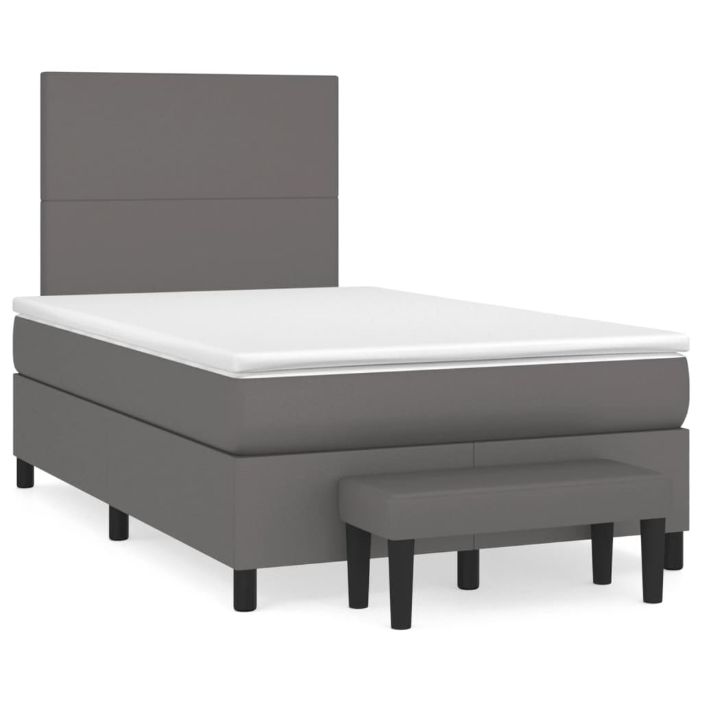 Κρεβάτι Boxspring με Στρώμα Γκρι 120x190εκ. από Συνθετικό Δέρμα