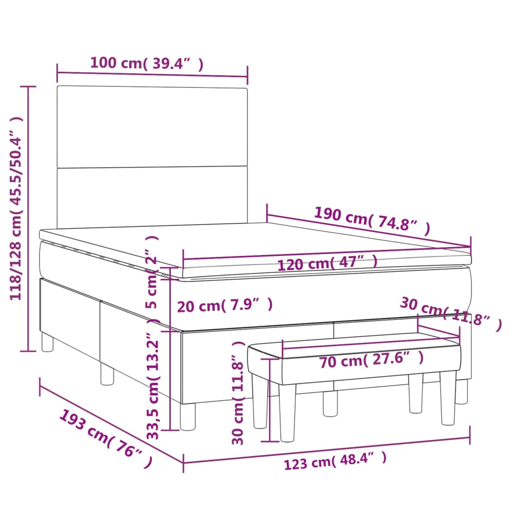 Κρεβάτι Boxspring με Στρώμα Γκρι 120x190εκ. από Συνθετικό Δέρμα