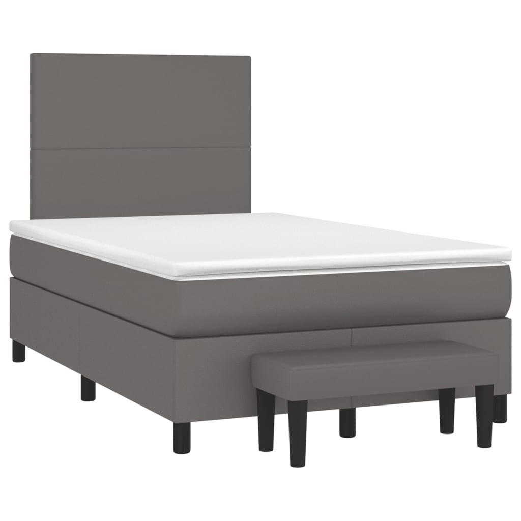 Κρεβάτι Boxspring με Στρώμα Γκρι 120x190εκ. από Συνθετικό Δέρμα