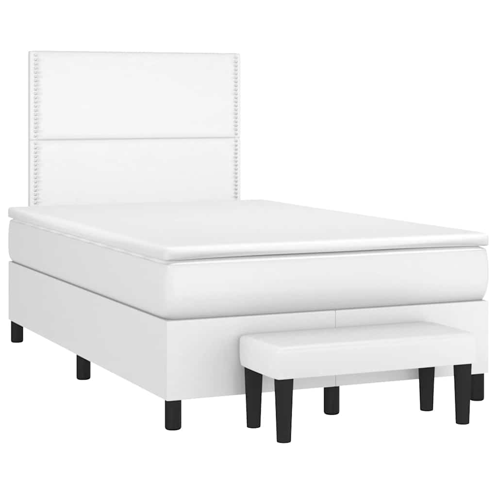 Κρεβάτι Boxspring με Στρώμα Λευκό 120x190εκ.από Συνθετικό Δέρμα