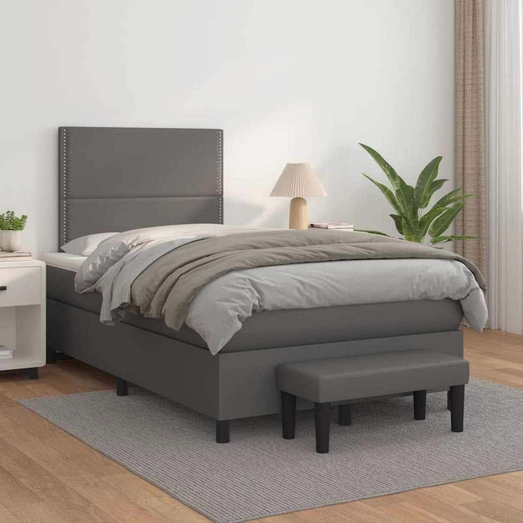 Κρεβάτι Boxspring με Στρώμα Γκρι 120x190εκ. από Συνθετικό Δέρμα
