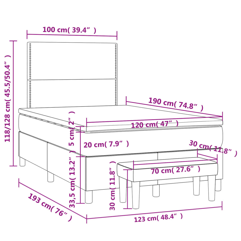 Κρεβάτι Boxspring με Στρώμα Καπουτσίνο 120x190εκ.από Συνθ.Δέρμα - Pakobazaar