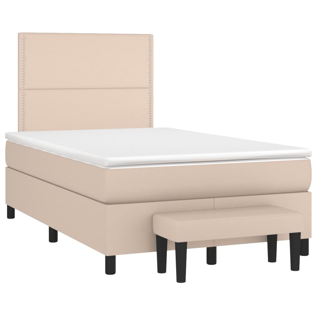 Κρεβάτι Boxspring με Στρώμα Καπουτσίνο 120x190εκ.από Συνθ.Δέρμα - Pakobazaar