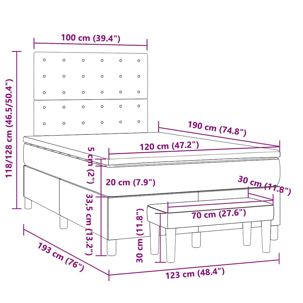 Κρεβάτι Boxspring με Στρώμα Μαύρο 120x190εκ.από Συνθετικό Δέρμα