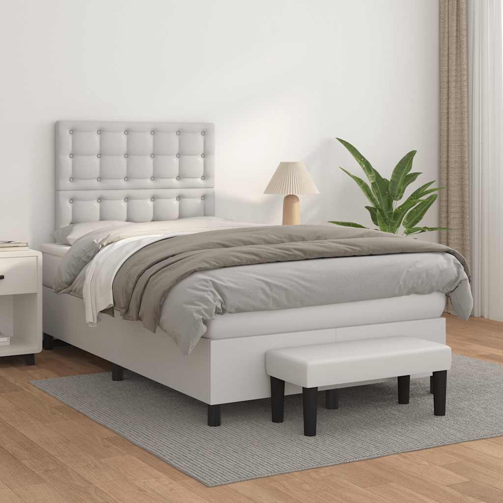 Κρεβάτι Boxspring με Στρώμα Λευκό 120x190εκ.από Συνθετικό Δέρμα