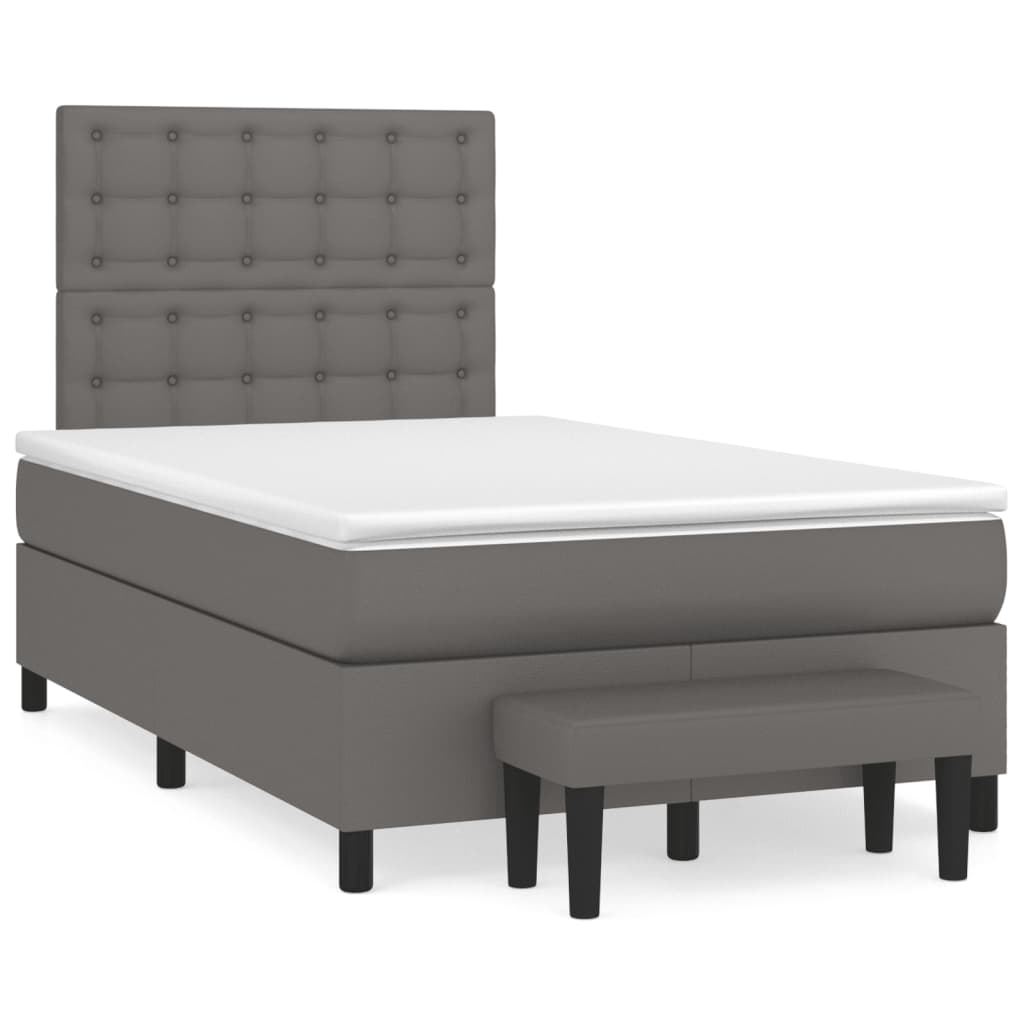 Κρεβάτι Boxspring με Στρώμα Γκρι 120x190εκ. από Συνθετικό Δέρμα