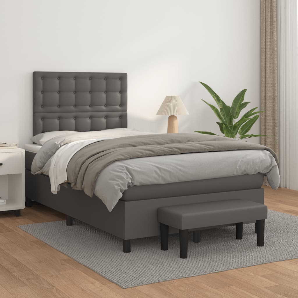 Κρεβάτι Boxspring με Στρώμα Γκρι 120x190εκ. από Συνθετικό Δέρμα