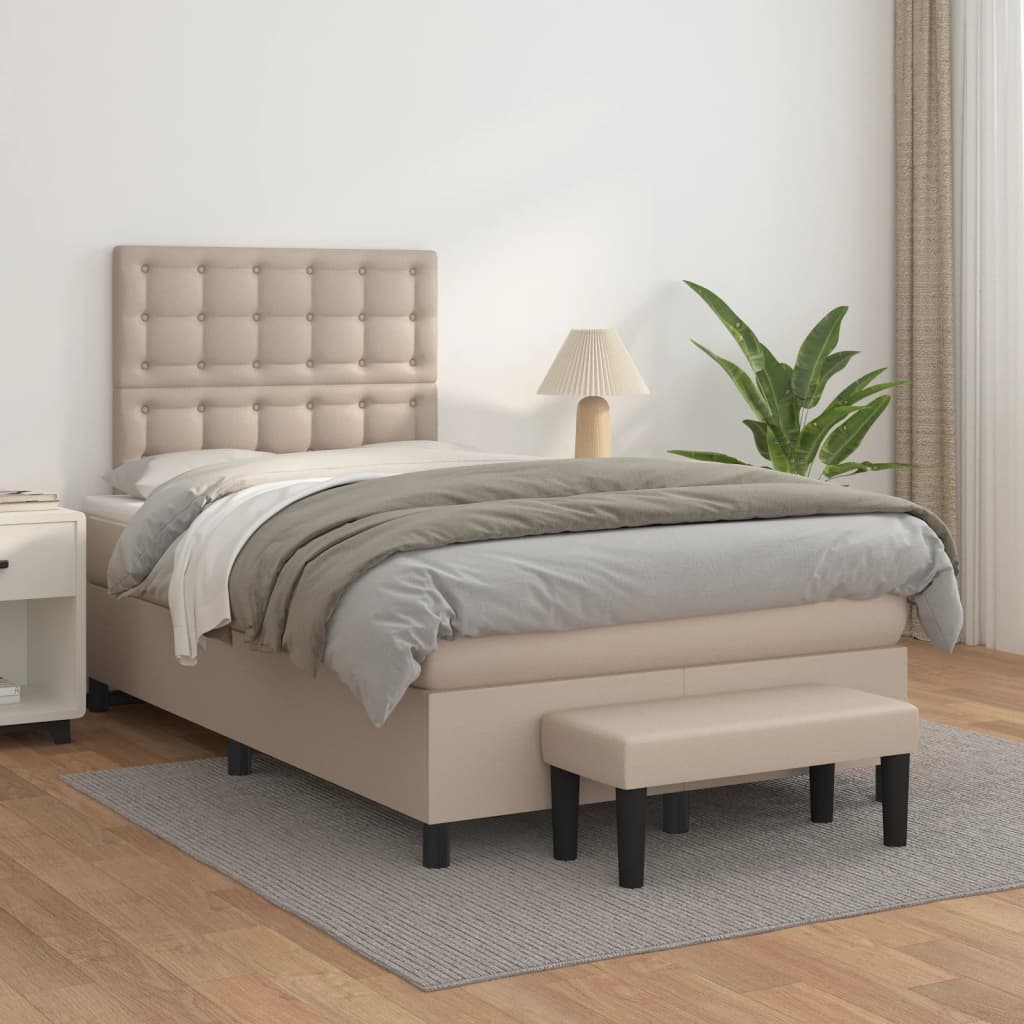 Κρεβάτι Boxspring με Στρώμα Καπουτσίνο 120x190εκ.από Συνθ.Δέρμα