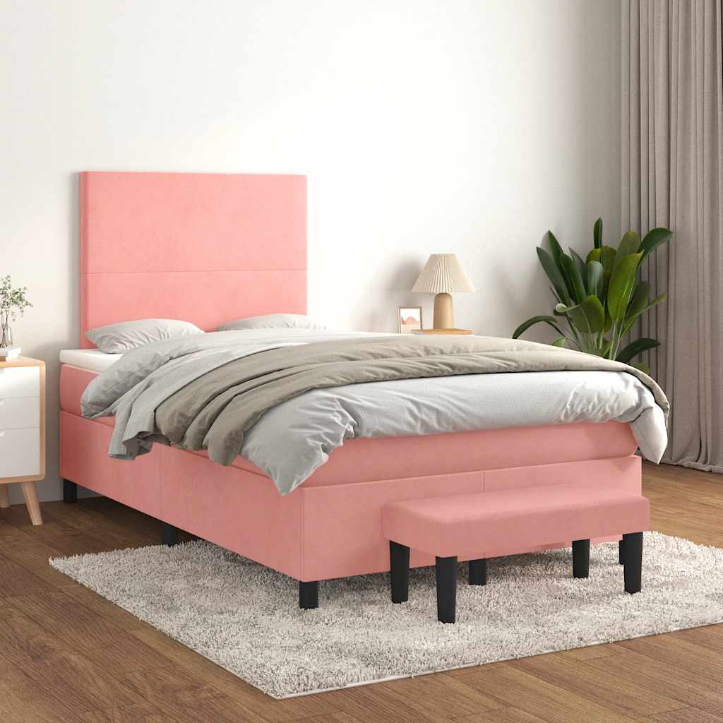 Κρεβάτι Boxspring με Στρώμα Ροζ 120x190 εκ. Βελούδινο