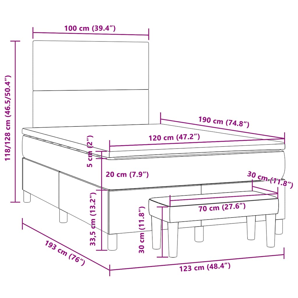 Κρεβάτι Boxspring με Στρώμα Ροζ 120x190 εκ. Βελούδινο