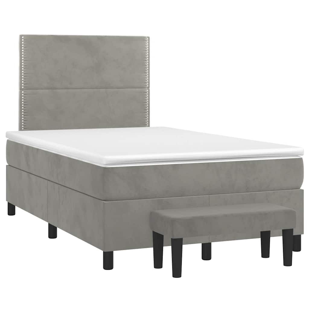 Κρεβάτι Boxspring με Στρώμα Ανοιχτό Γκρι 120x190 εκ. Βελούδινο