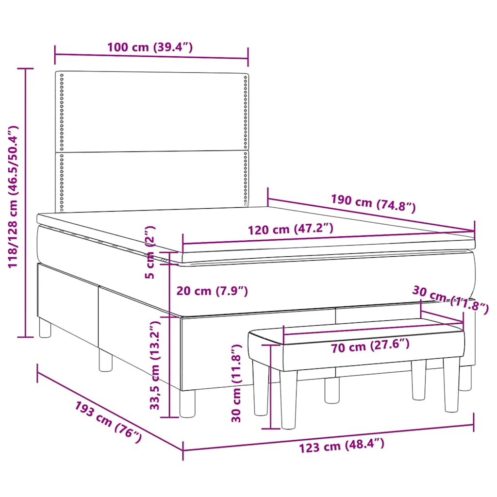 Κρεβάτι Boxspring με Στρώμα Ανοιχτό Γκρι 120x190 εκ. Βελούδινο