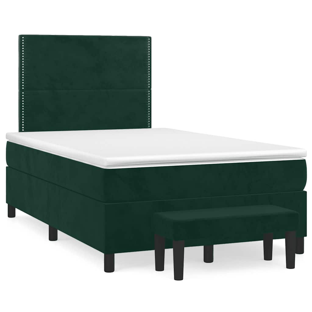 Κρεβάτι Boxspring με Στρώμα Σκούρο Πράσινο 120x190εκ. Βελούδινο