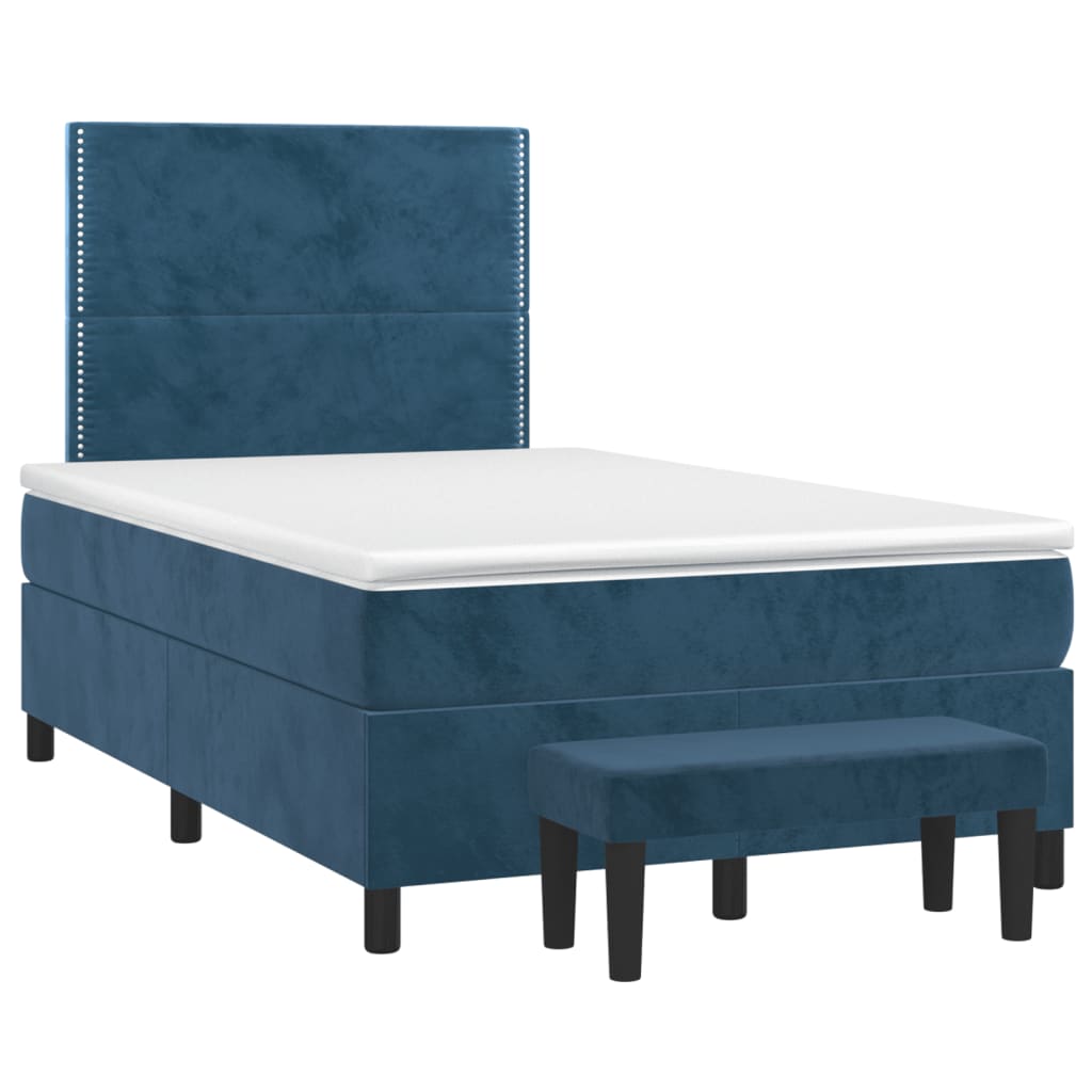 Κρεβάτι Boxspring με Στρώμα Σκούρο Μπλε 120x190 εκ. Βελούδινο