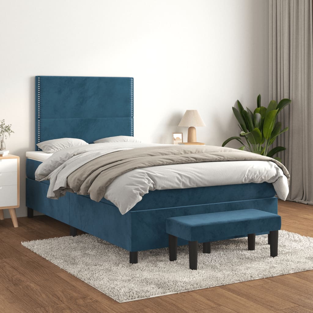 Κρεβάτι Boxspring με Στρώμα Σκούρο Μπλε 120x190 εκ. Βελούδινο