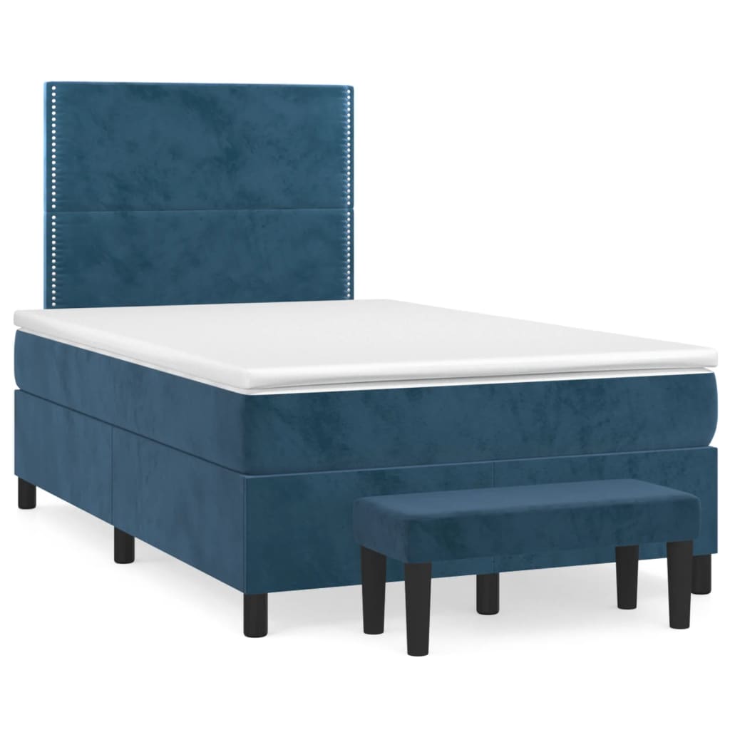 Κρεβάτι Boxspring με Στρώμα Σκούρο Μπλε 120x190 εκ. Βελούδινο