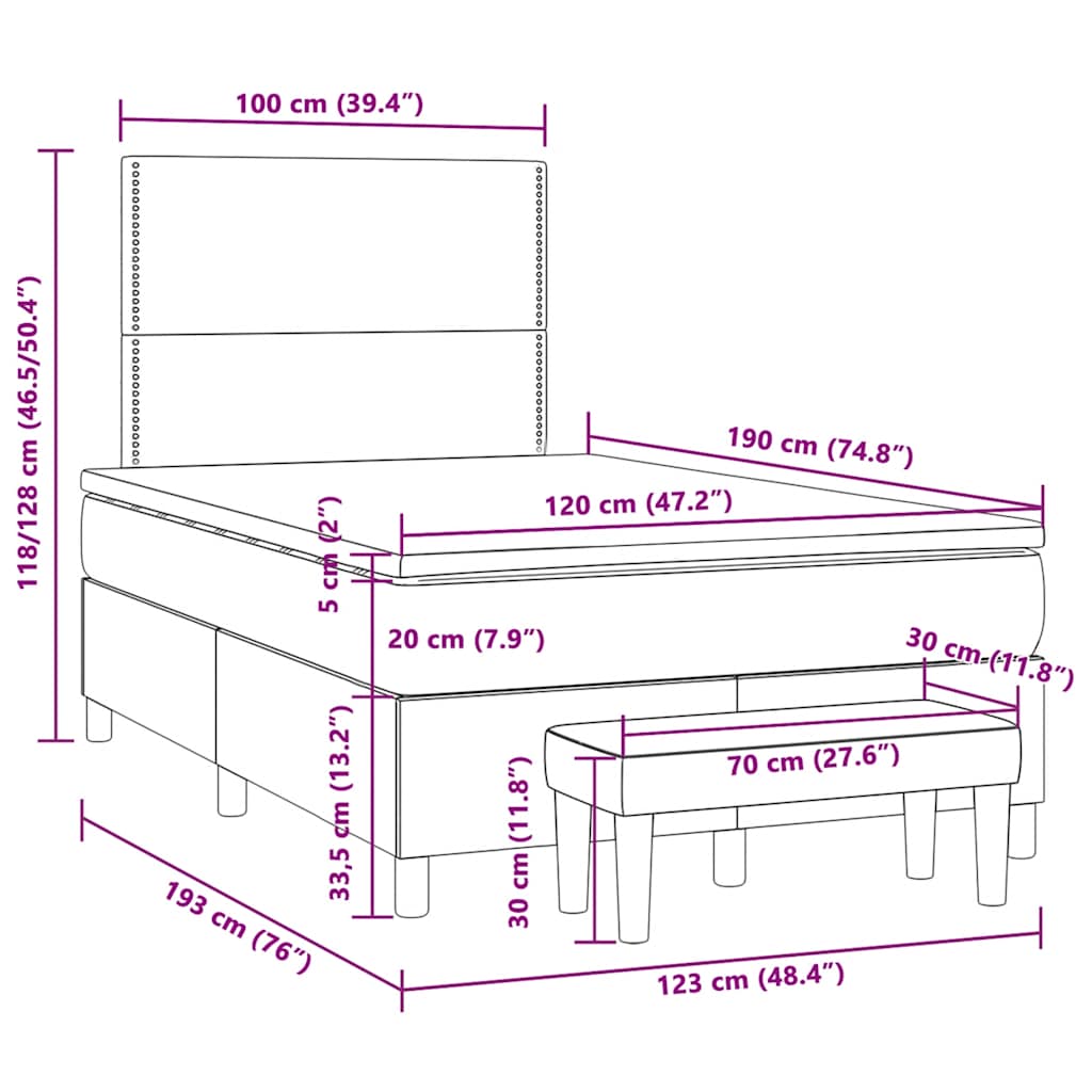 Κρεβάτι Boxspring με Στρώμα Ροζ 120x190 εκ. Βελούδινο